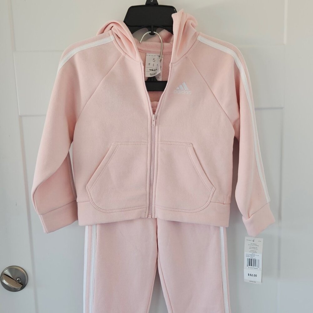 Girls Size 5 Adidas Two Piece set.  Light Pink Zippered Hoodie and Pants NWT